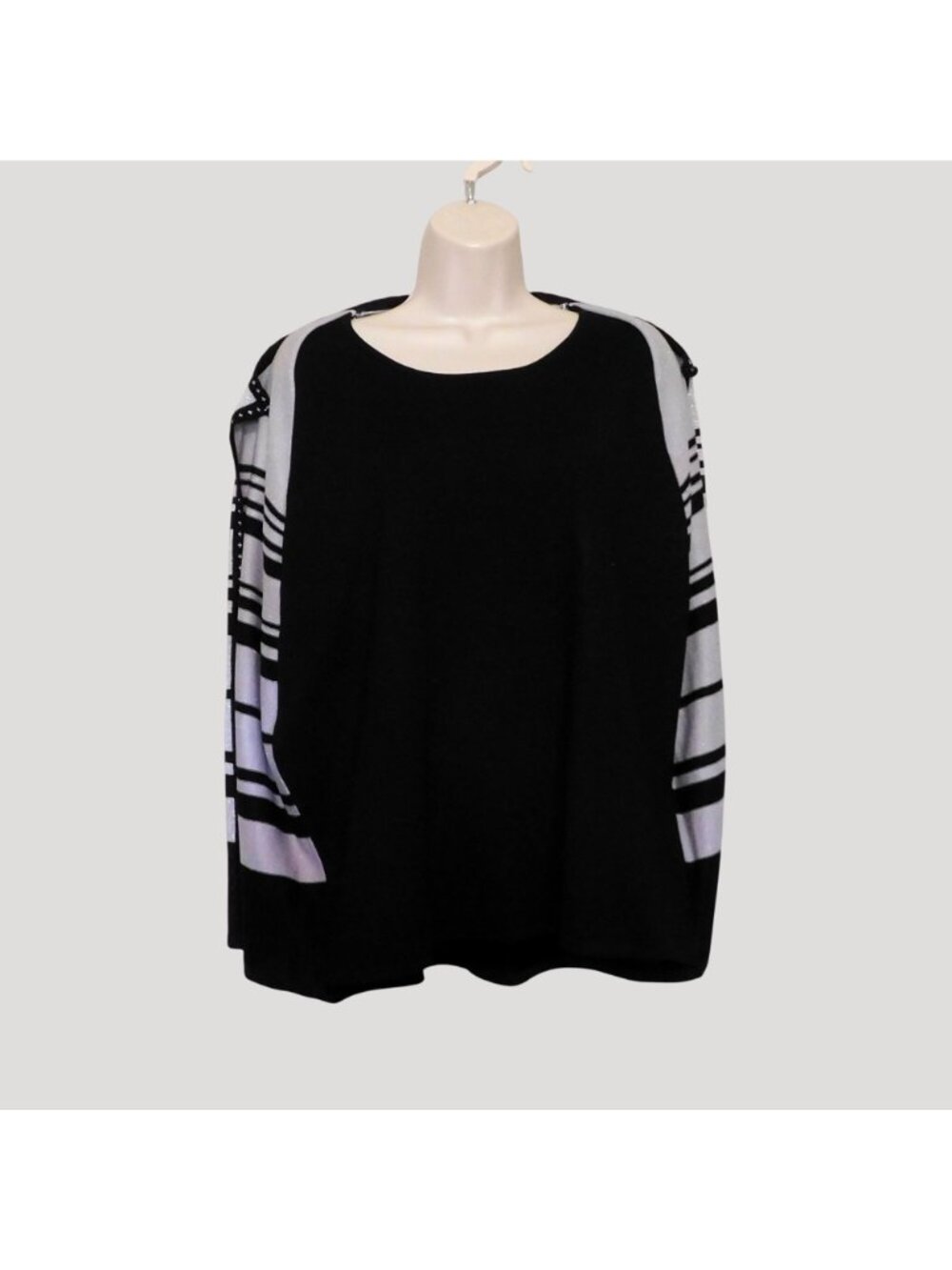 Alfred Dunner Striped Metallic Jacket Attached Shell XL Black Silver Long Sleeve - Picture 3 of 7